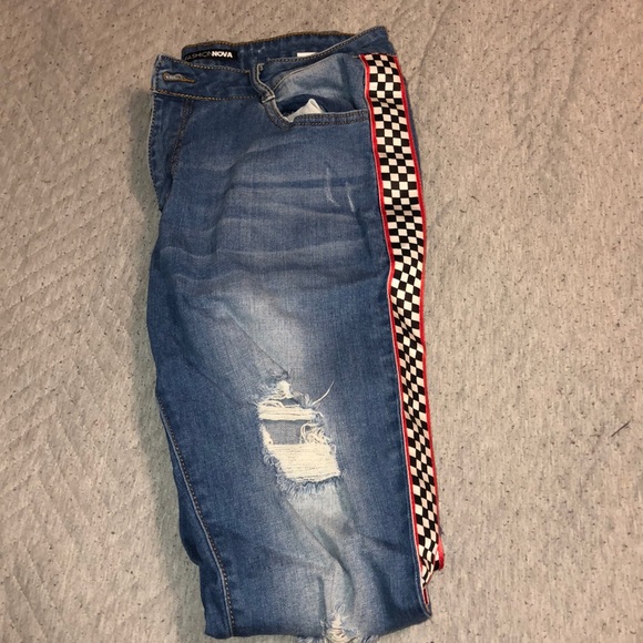 ripped checkered jeans